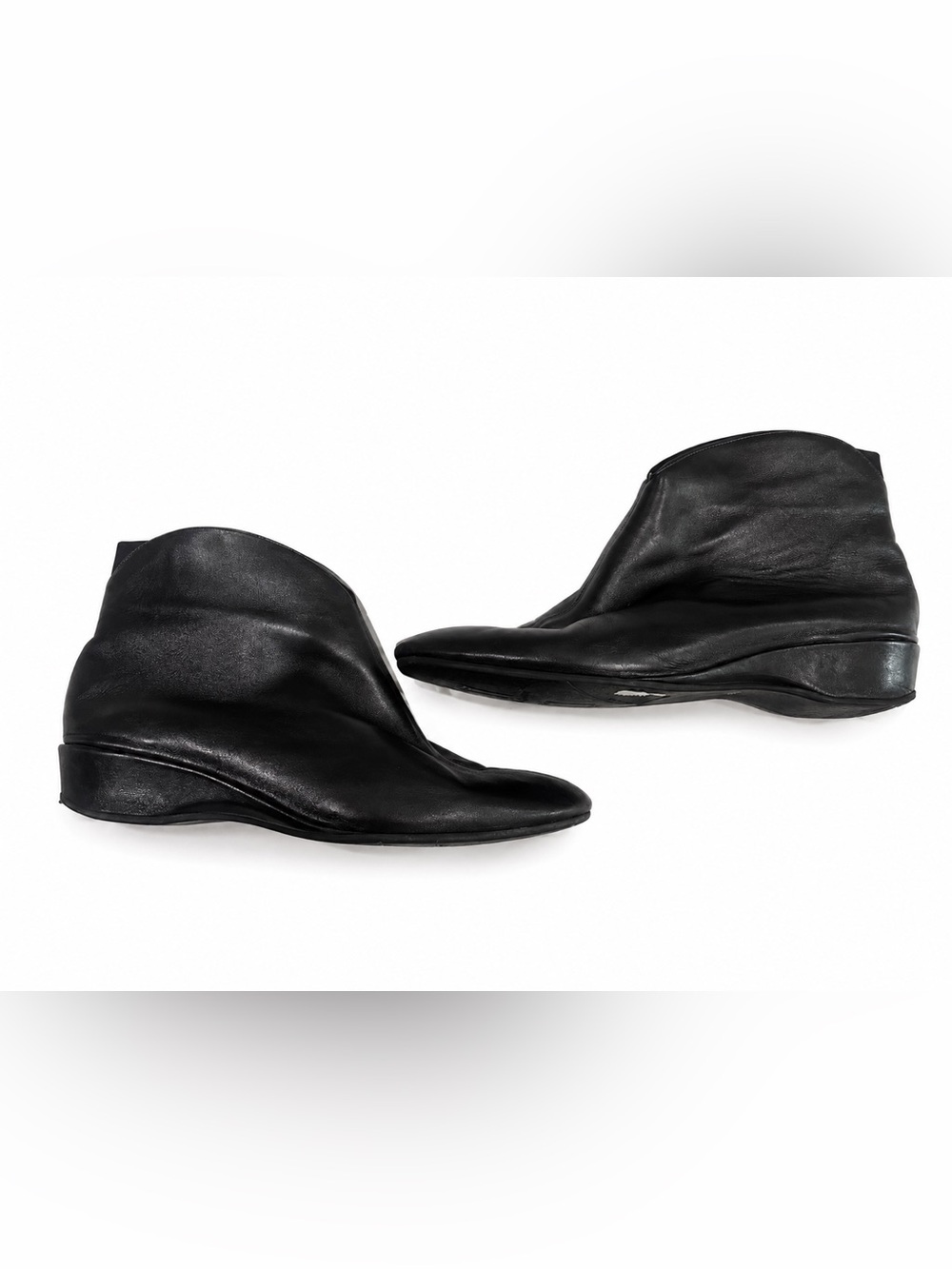 Thierry Rabotin Women’s Black Leather Ankle Boots - Minimal Slip-On Style 39.5